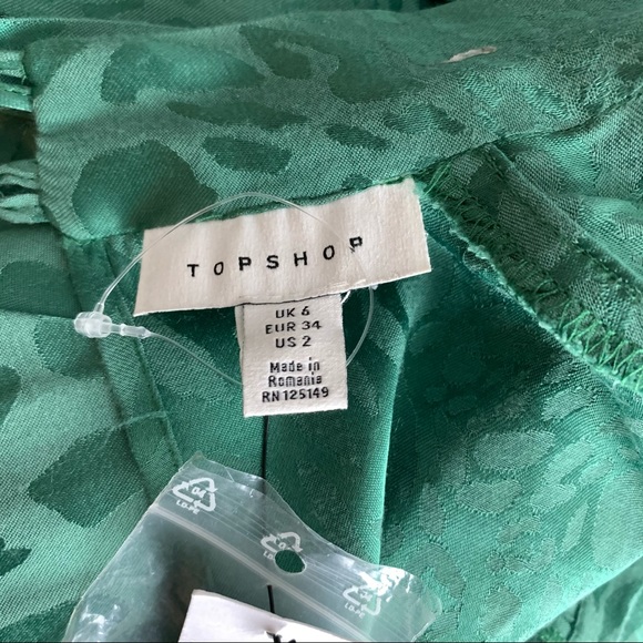 TOPSHOP Tie Neck Jacquard Crop Green Jumpsuit - Picture 8 of 16
